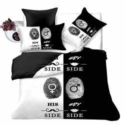 Black And White Couple Duvet Cover Set Her Side And His Side Printed Bedding Twin Black White Comforter Cover With Zipper Ties 2 Pieces