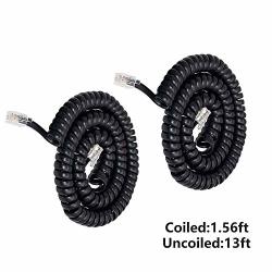 Telephone Phone Handset Cable Cord Uvital Coiled Length 1.56 To 13 Feet Uncoiled Landline Phone Handset Cable Cord RJ9 RJ10 RJ22 4P4C Black 2 Pcs