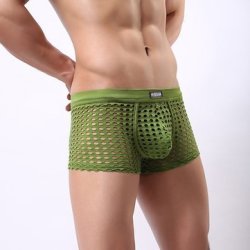 Mens Mesh Holes Transparent Solid Color Boxers Underwear