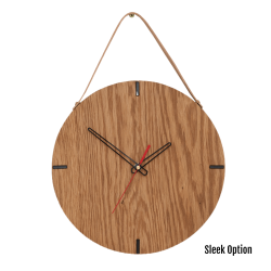 Finn Wall Clock In Oak - 300MM Dia Natural Sleek Red Second Hand