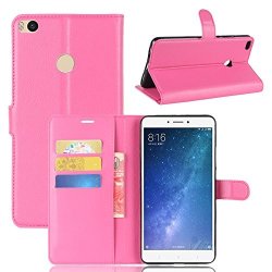 Xiaomi Mi Max 2 Case Basicstock Flip Wallet Case Premium Pu Leather Back Cover Card Slots Stand Folio Cover For Xiaomi Mi Max 2 Hot Pink