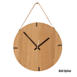 Finn Wall Clock In Oak - 250MM Dia Clear Varnish Bold White Second Hand