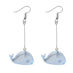 Lightclub Cute Blue Women Transparent Clear Whale Acrylic Pendant Small MINI Drop Dangling Dangle Earrings Clip hook Earrings Jewelry 2