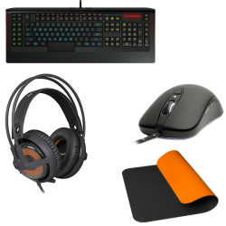 SteelSeries Bundle with Siberia V3 Prism Headset, Sensei [RAW] Mouse, Apex Keyboard & DeX Gaming Mouse Pad