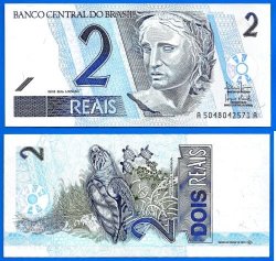 Brazil 2 Reais 2003 Unc Signe 40 Serie A Suffix A Turtle Note Brasil South America Banknote