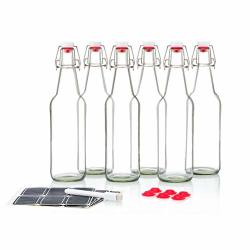Swing Top Glass Bottles Ceramic Tops - Flip Top Bottles For Kombucha Kefir Beer - Clear Color 16OZ Size - Set Of 6 Brewing