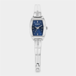 Silver Plated Blue Tonneau Dial Bangle Watch
