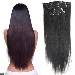 Hannah Queen Hair Brazilian Clip In Hair Extensions 1B Natural Black Grade 8A Double Weft 100% Remy Human Hair Full Head Straight 10PCS 22CLIPS