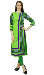 Phagun Womens Rayon Cletic Indian Kurti Bollywood 3 4 Sleeves Tunic Designer Green Kurta PCKL357A