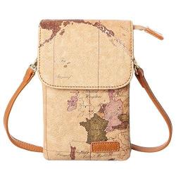 MINICAT World Map Series Synthetic Leather Small Crossbody Bags Cell Phone Purse Wallet Smartphone B