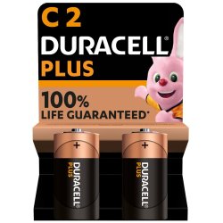 Duracell Plus C Alkaline Batteries 2 Pack New with Extra Life