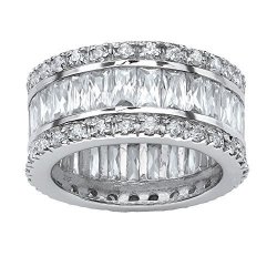 Emerald-cut White Cubic Zirconia Platinum Over .925 Sterling Silver Eternity Band Size 11