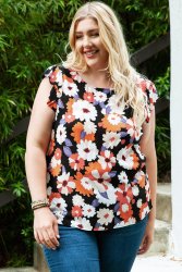 Multicolor Ruffle Sleeve Floral Plus Size Top - 4XL SA48 UK24
