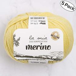 5 Ball La MIA%100 Merino Wool Total 8.8 Oz. Each 1.76 Oz 50G 191 Yrds 175M Fine Sport Premium Softest Natural Yarn Yellow - L043