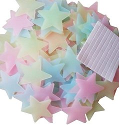 Wonfast 100PCS PACK Luminous Stars Glow In The Dark Fluorescent Noctilucent Plastic Wall Stickers Decals For Home Decorate Baby Kids Gift Nursery Room 3.8CM-MULTICOLOR Mixed