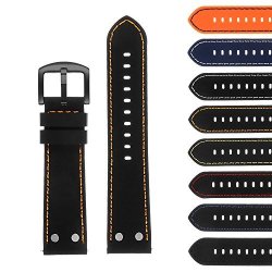 Strapsco Silicone Rubber Aviator Watch Band With Rivets & Black Buckle - Quick Release Strap - 18MM 20MM 22MM 24MM