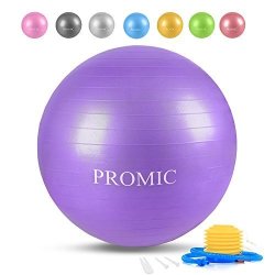 Promic Professional Grade Static Strength Exercise Stability Balance Ball With Foot Bump 75CM Purple