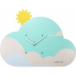 37CM Cloudy Wood Wall Clock - Baby Blue