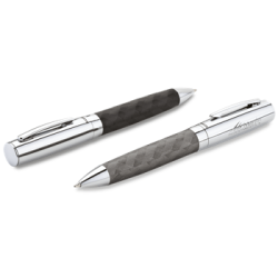 Brass Twist Ballpoint Textured Woven Design Barrel Pen - Barron - New - Grey black