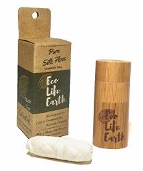 Ecolifearth Pure Silk Dental Floss Organic Candelilla Wax With Natural Refillable And Reusable Bamboo Container Zero Waste 33YDS 30M Biodegradable And Compostable Mint Flavored