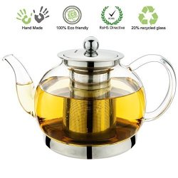 AckMond 800 ml Clear Glass Teapot with Stainless Steel Infuser & Lid Borosilicate Glass Tea Pots 