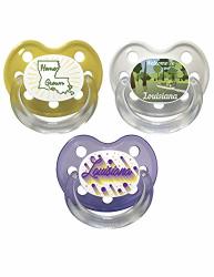 Baby Nova- Silicone Orthodontic Baby Pacifier 3 Pack - Each With Travel Cover - 6 Months And Older - Louisiana