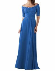 Xingmeng Elegant Empire Half Sleeve Lace Formal Evening Dress For Women Motner Of Bride Dress Blue