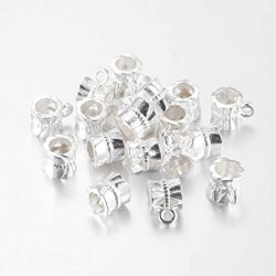 PH PandaHall 100pcs Rondelle Bail Hanger Links Carrier Beads Pendant Stainless Steel Connector Charms for European Style Bracelets Necklaces Jewelry Making