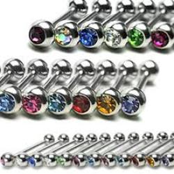 Gemstone Tongue Rings Surgical Steel - No Rusting - Top Quality Steel