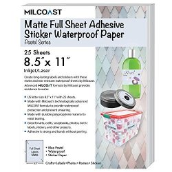 Milcoast Matte Colored Full Sheet 8.5 X 11 Adhesive Tear Resistant Waterproof Photo Craft Paper For Inkjet Laser Printers 25 Sheets Pastel Blue