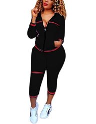 Akmipoem Autumn Two Piece Set Tracksuit Long Sleeve Jacket And Pants Casual Tracksuit Sweatsuit For Ladies Black S