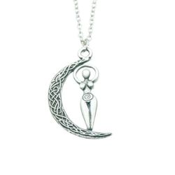 Antique Silver Plated Wicca Moon Goddess Pagan Amulet Pendant Necklace
