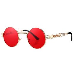 Round Coasion John Lennon Sunglasses Retro Steampunk Sun Glasses Gold Frame red Lens