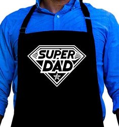 BBQ Grill Apron - Super Dad - Funny Apron For Dad - 1 Size Fits All Chef Apron High Quality Poly cotton 4 Utility Pockets