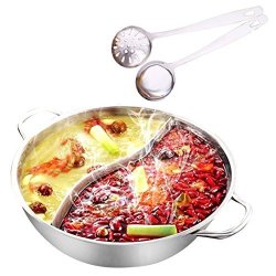 Yzakka Stainless Steel Hot Pot Pot without Divider for Induction Cooktop  Gas Stove, 30 CM 13 OZ, Include Pot Spoon