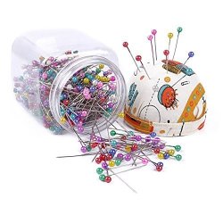 Ezakka 500PCS Sewing Pins 38MM Multicolor Glass Ball Head Pins Quilting Pins In Plastic Storage Jar Containers With Pin Cushion Lid For Dressmaking Jewelry
