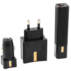 LDNIO 3 In 1 Cellphone Charging Kit : Powerbank Wall Adapter Car Adapter