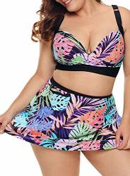 Lalagen Womens Plus Size Two Piece Bikini Set With Swim Skirt Bathing Suit Tropical L