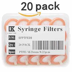 Linktor Syringe Filter Ptfe Filtration 25MM Diameter 0.22UM Pore Size Non-sterile Pack Of 20 Pack Of 20 0.22M Ptfe