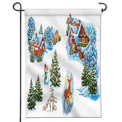 Amapark Summer Garden Flag Double-sided Set Cartoon Winter Landscape The House And Trees For Fairy Tale Snow Queen Written By Hans Christian Andersen Great