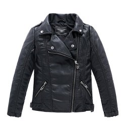 Children's Ljyh Collar Motorcycle Leather Coat Boys Leather Velvet Jacket Black 4-5YRS