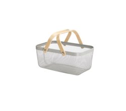 Large Vegetable Wire Basket With Wooden Handle - Grey