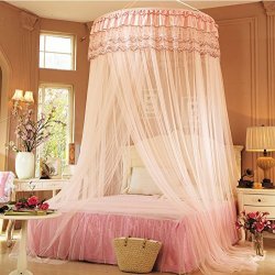 Comforbed Princess Round Hoop Lace Bed Canopy Mosquito Net Fit Crib Twin Full White