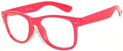Owl Retro Style Vintage Sunglasses With Clear Lens Red Frame Uv Protection Hot Pink