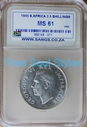 1945 2.5 Shillings Sangs Graded Ms 61 - Catalogue Value R8 000.00
