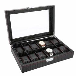 Watch Box Pu Leather 12 Grids Fashionable Elegant Watch Organizer Jewelry Display Case Watch Storage Box With Transparent Cover Dust Proof And Moist Proof
