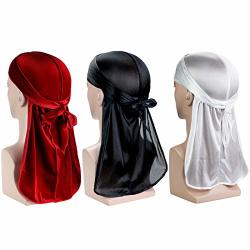 2PCS Silky Durags /& 2PCS Velvet Durags Long Tail Headwraps Soft Durag Pack for 360 Waves