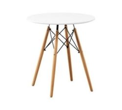Smte Small Round Table Wooden Legs Office Desk Kitchen Dining Table - White