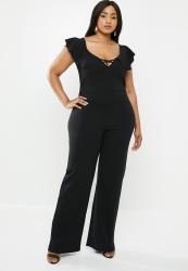 Missguided Curve Cross Front Frill Jumpsuit - Black