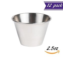 Tezzorio (12 Pack) Small Sauce Cups 1.5 oz, Commercial Grade Stainless Steel Dipping Sauce Cups, Individual Condiment Cups/Portion Cups/Ramekins